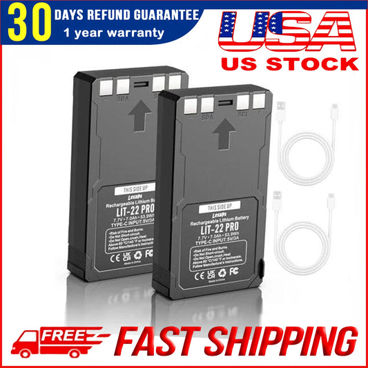 2 Pack LIT-22 Battery 7000mAh Rechargeable Lithium 2Pack Batteries+2Cables