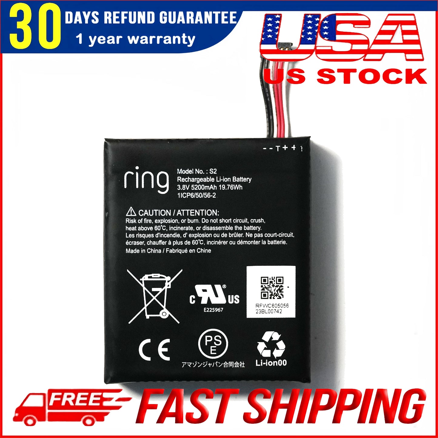 Genuine 5200mAh 6-Pin Replacement Battery for Ring Video Doorbell S2 