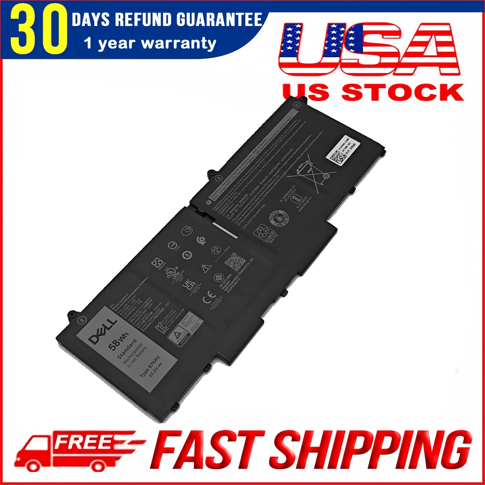 Genuine 58Wh 07KRV Battery for Dell Latitude 5430 5530 & Precision 3570