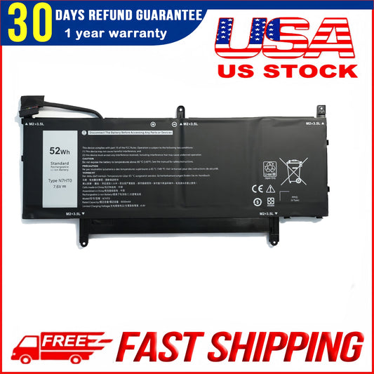 Genuine N7HT0 Laptop Battery Replacement forDell Latitude 9510 9520 Latitude 9520 2-in-1 Series N7HT0 V5K68 TVKGH N2NLL 7.6V 52Wh 6500mAh 4-Cells (12 pin)