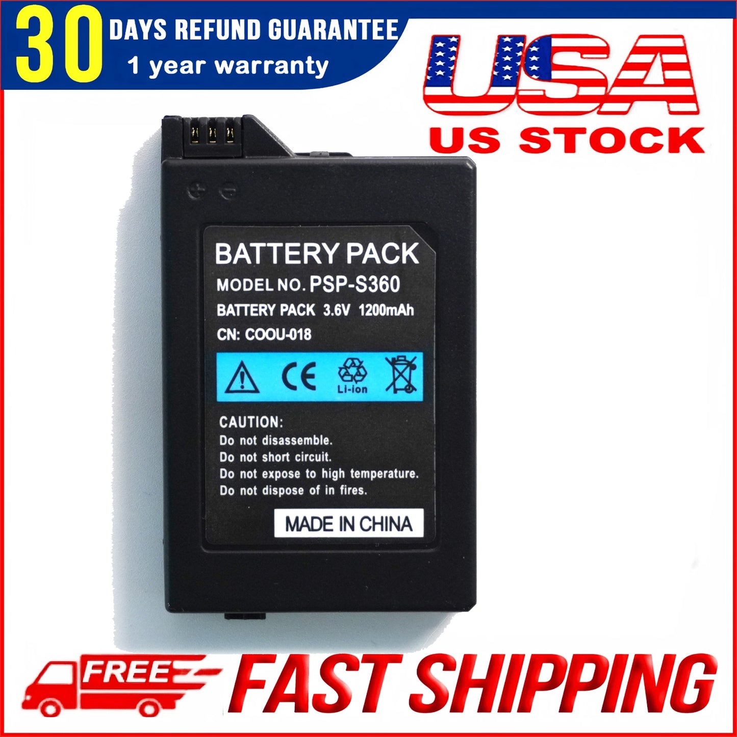 PSP Battery 2Pcs 3.6v 1200mAh Lithium Polymer Replacement Batteries  for PSP-3000 PSP-3001 PSP-2000 PSP-2001 PSP-3002 PSP-3004 PSP Lite PSP Slim Console