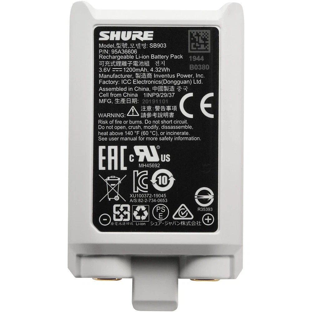 Genuine Shure SB903 Battery for SLXD1 & SLXD2 Transmitters | OEM Rechargeable Lithium-Ion Pack
