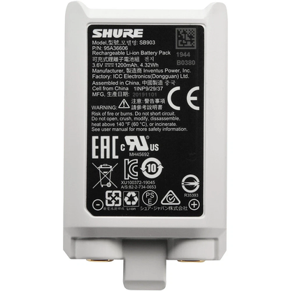 Shure SB903 OEM Rechargeable Lithium‑Ion Battery Replacement for SLXD1 & SLXD2 Wireless Transmitters